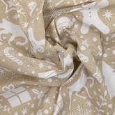 Icônes de Noël Fond beige 80 % coton 20 % polyester 140 cm de large Tissu imprimé numériquement Crafty Cottons Idéal pour l'artisanat, la couture, le matelassage, les fanions, le patchwork